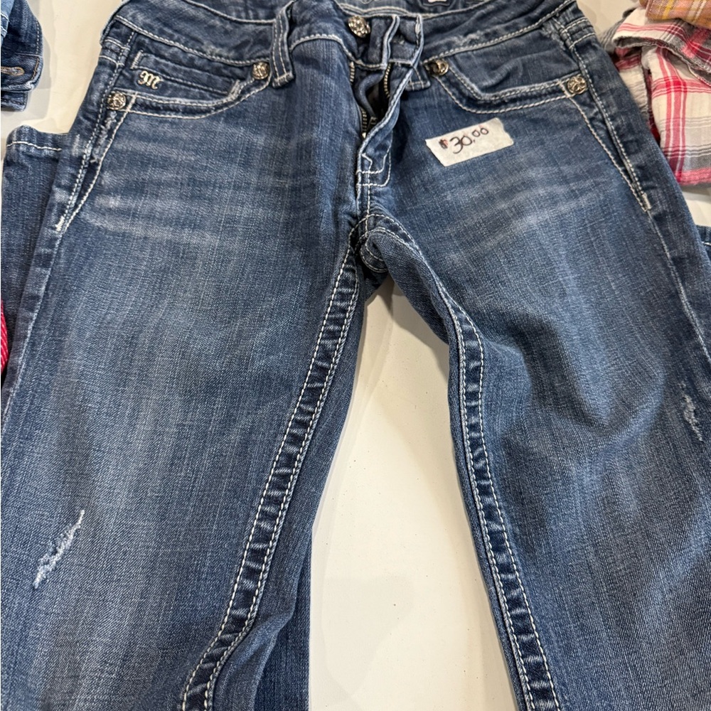 Miss Me Blue Boot Cut Jeans with Distressed Details
